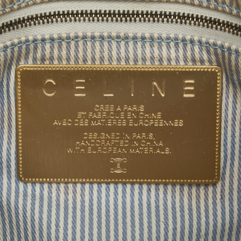 セリーヌ Cマカダム ショルダーバッグ ブルー ホワイト キャンバス レザー レディース CELINE 【中古】