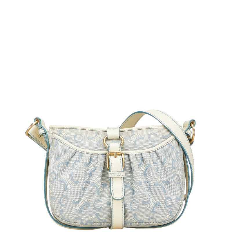 セリーヌ Cマカダム ショルダーバッグ ブルー ホワイト キャンバス レザー レディース CELINE 【中古】