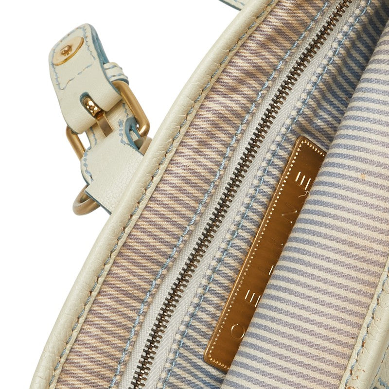 セリーヌ Cマカダム ショルダーバッグ ブルー ホワイト キャンバス レザー レディース CELINE 【中古】