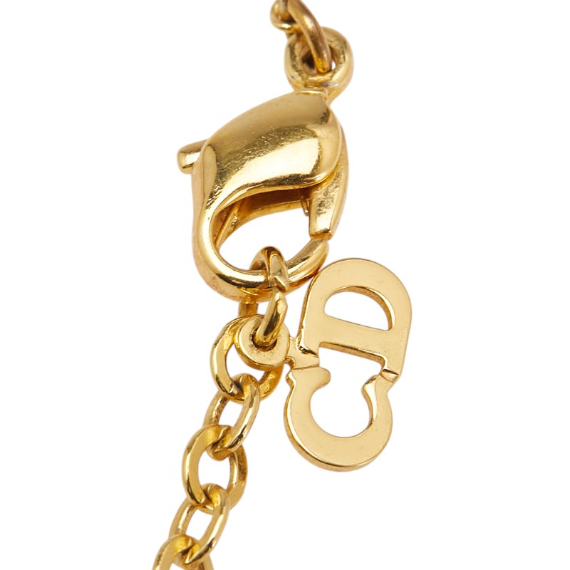 ディオール ロゴ ラインストーン ネックレス ゴールド ブラック メッキ レディース Dior 【中古】