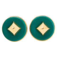 エルメス セリエ メドール イヤリング ゴールド グリーン メッキ レザー レディース HERMES 【中古】