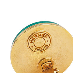 エルメス セリエ メドール イヤリング ゴールド グリーン メッキ レザー レディース HERMES 【中古】