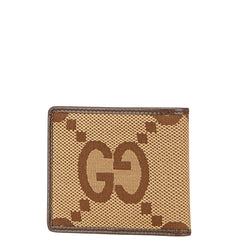 グッチ ジャンボGG 二つ折り財布 699308 ブラウン キャンバス レザー レディース GUCCI 【中古】