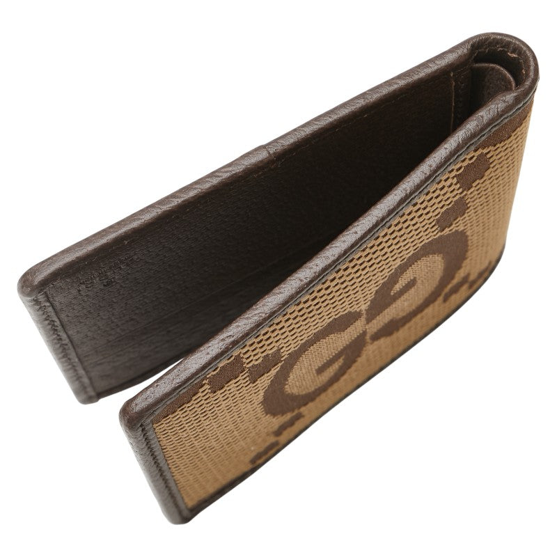 グッチ ジャンボGG 二つ折り財布 699308 ブラウン キャンバス レザー レディース GUCCI 【中古】