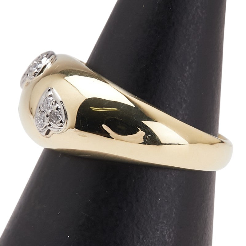 K18YG イエローゴールド Pt900 プラチナ コンビ ダイヤ0.10ct ドッツリング ハート ピンキーリング レディース 4.5号 【中古】