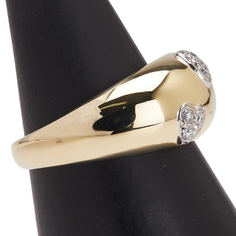 K18YG イエローゴールド Pt900 プラチナ コンビ ダイヤ0.10ct ドッツリング ハート ピンキーリング レディース 4.5号 【中古】