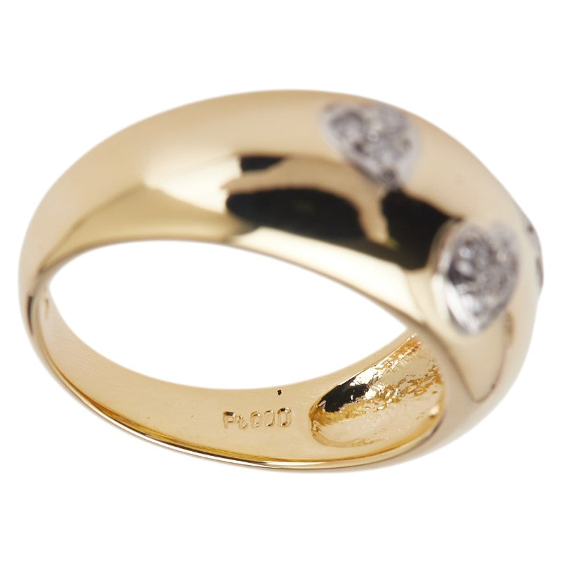 K18YG イエローゴールド Pt900 プラチナ コンビ ダイヤ0.10ct ドッツリング ハート ピンキーリング レディース 4.5号 【中古】