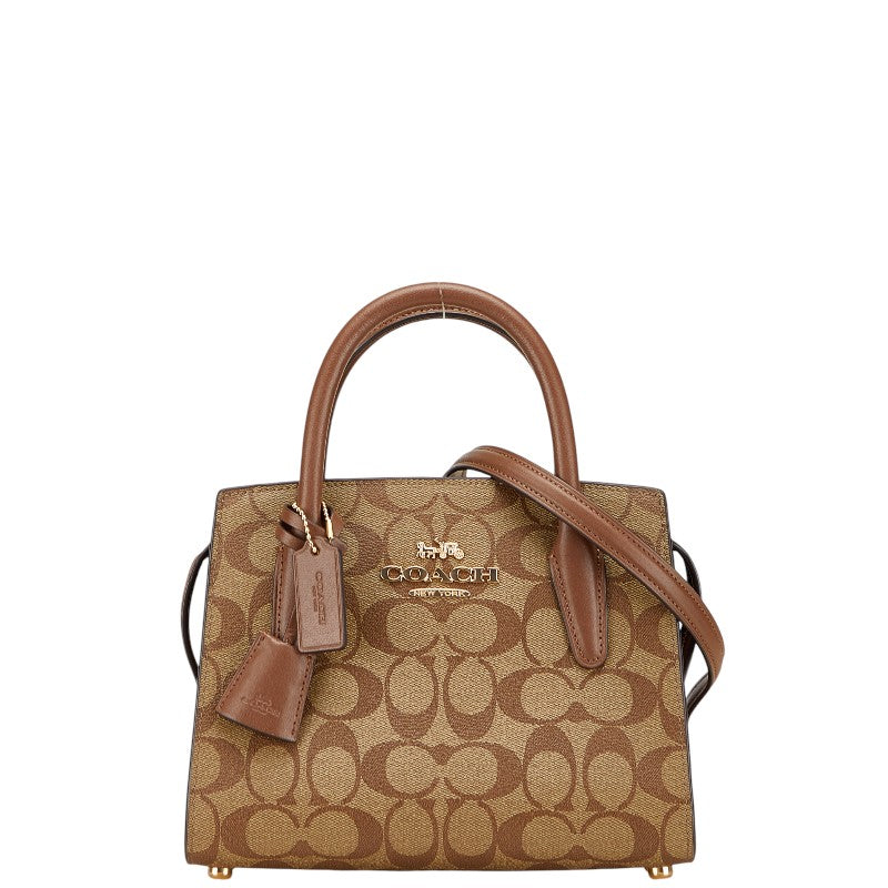 コーチ シグネチャー アンドレア キャリーオール ハンドバッグ ショルダーバッグ 2WAY CP083 ブラウン PVC レザー レディース COACH 【中古】