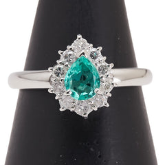 Pt900 プラチナ エメラルド0.38ct ダイヤ0.35ct ティアドロップ モチーフ リング 指輪 レディース 11号 【中古】