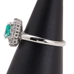 Pt900 プラチナ エメラルド0.38ct ダイヤ0.35ct ティアドロップ モチーフ リング 指輪 レディース 11号 【中古】