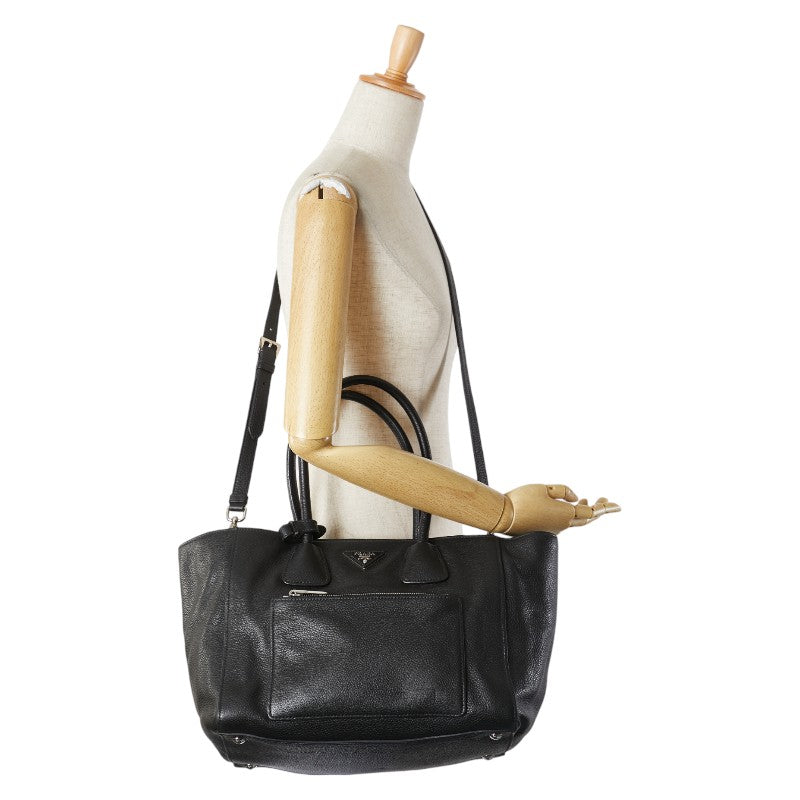 プラダ 三角ロゴプレート ハンドバッグ ショルダーバッグ 2WAY BN2795 ブラック レザー レディース PRADA 【中古】