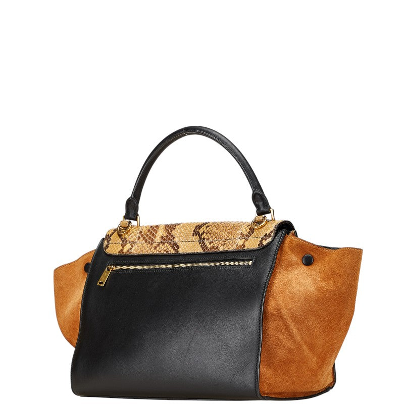 セリーヌ トラペーズ パイソン ショルダーバッグ ハンドバッグ 2WAY ブラック ブラウン レザー レディース CELINE 【中古】