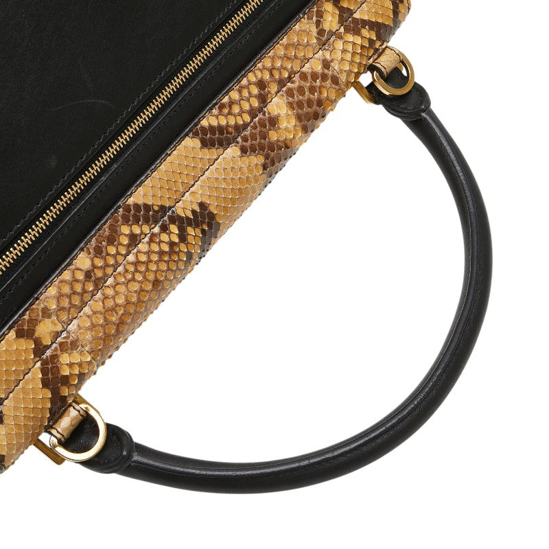 セリーヌ トラペーズ パイソン ショルダーバッグ ハンドバッグ 2WAY ブラック ブラウン レザー レディース CELINE 【中古】