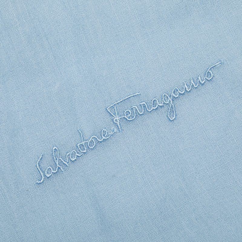 サルヴァトーレフェラガモ ロゴ 大判スカーフ ストール ライトブルー ウール レディース Salvatore Ferragamo 【中古】