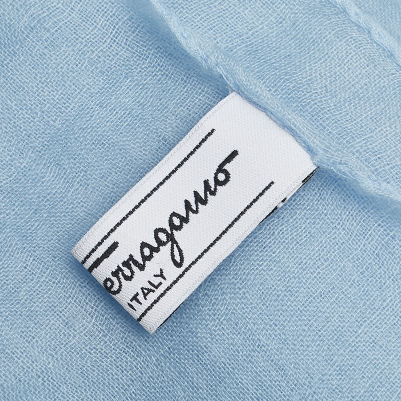サルヴァトーレフェラガモ ロゴ 大判スカーフ ストール ライトブルー ウール レディース Salvatore Ferragamo 【中古】
