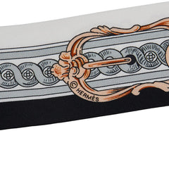 エルメス ツイリー BRIDE DE COUR 法廷の勒 スカーフ ホワイト グレー ブラック シルク レディース HERMES 【中古】