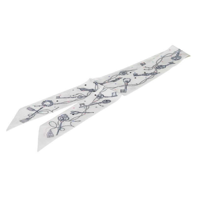 エルメス ツイリー Les Cles a Pois レ クレ ア ポア スカーフ ホワイト グレー シルク レディース HERMES 【中古】