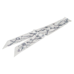 エルメス ツイリー Les Cles a Pois レ クレ ア ポア スカーフ ホワイト グレー シルク レディース HERMES 【中古】