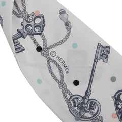 エルメス ツイリー Les Cles a Pois レ クレ ア ポア スカーフ ホワイト グレー シルク レディース HERMES 【中古】