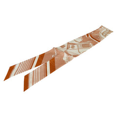 エルメス ツイリー Ex Libris エクスリブリス スカーフ ブラウン ホワイト シルク レディース HERMES 【中古】