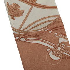 エルメス ツイリー Ex Libris エクスリブリス スカーフ ブラウン ホワイト シルク レディース HERMES 【中古】