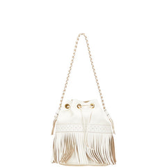 ジェイアンドエムデヴィッドソン カーニバルL フリンジ ワンショルダーバッグ ハンドバッグ ホワイト レザー レディース J&M Davidson 【中古】