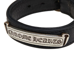 クロムハーツ スクロールラベル ガンスリンガー ブレスレット ブラック シルバー レザー レディース CHROME HEARTS 【中古】