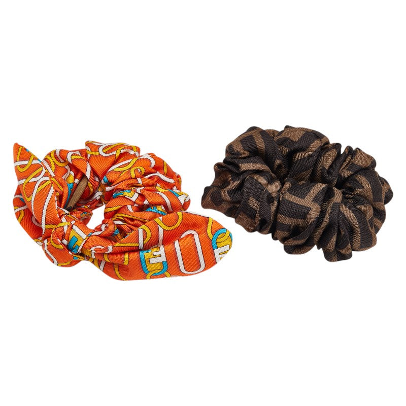 セット ズッカ ロゴ プリント シュシュ 2点 セット ブラウン オレンジ シルク レディース SETT 【中古】