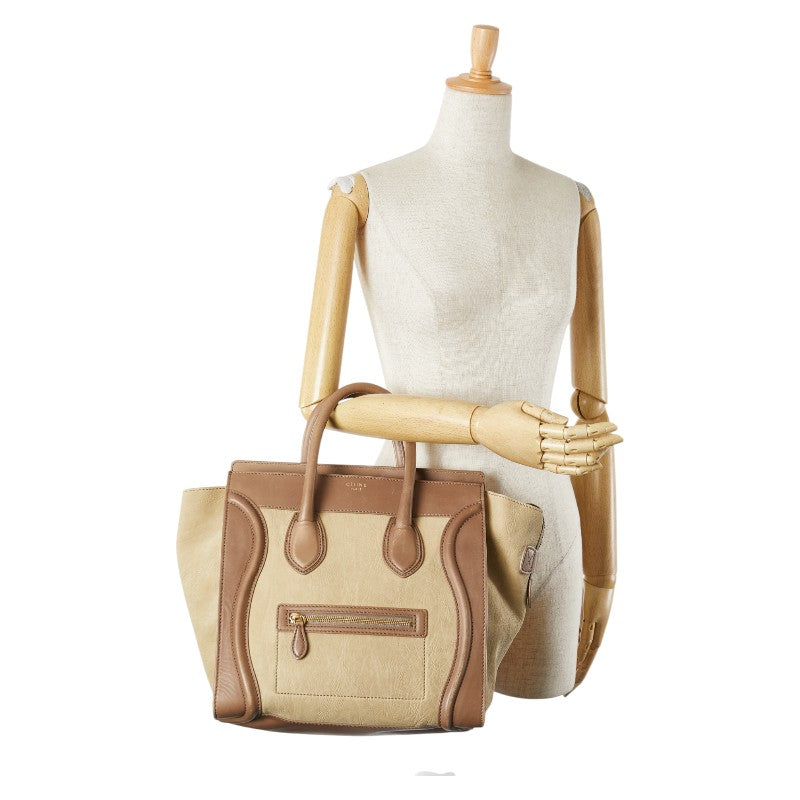 セリーヌ ラゲージ ミニショッパー ハンドバッグ ベージュ ブラウン レザー レディース CELINE 【中古】