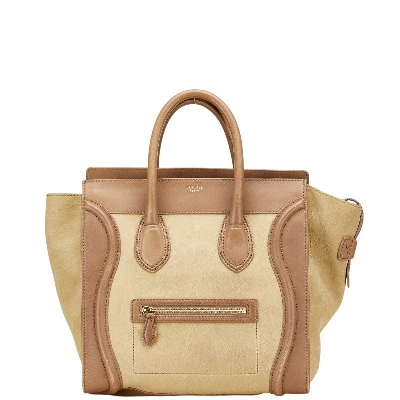 セリーヌ ラゲージ ミニショッパー ハンドバッグ ベージュ ブラウン レザー レディース CELINE 【中古】