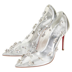 クリスチャンルブタン ビジュー ピンヒール サイズ:35 シルバー クリア レザー レディース Christian Louboutin 【中古】
