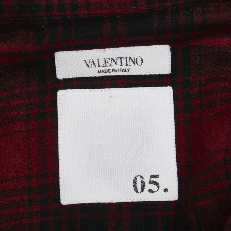 ヴァレンチノ チェック ロックスタッズ シャツ ネルシャツ サイズ:39 レッド ブラック コットン ウール メンズ Valentino 【中古】