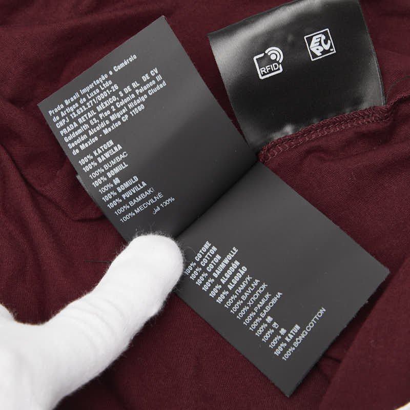 プラダ 25SS 三角ロゴ 半袖Tシャツ サイズ:S UJN912 ボルドー ワインレッド ホワイト コットン メンズ PRADA 【中古】