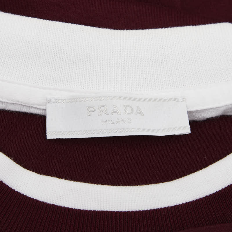 プラダ 25SS 三角ロゴ 半袖Tシャツ サイズ:S UJN912 ボルドー ワインレッド ホワイト コットン メンズ PRADA 【中古】