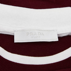 プラダ 25SS 三角ロゴ 半袖Tシャツ サイズ:S UJN912 ボルドー ワインレッド ホワイト コットン メンズ PRADA 【中古】