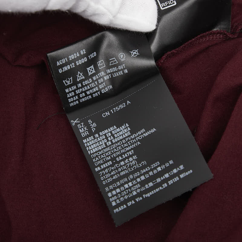 プラダ 25SS 三角ロゴ 半袖Tシャツ サイズ:S UJN912 ボルドー ワインレッド ホワイト コットン メンズ PRADA 【中古】