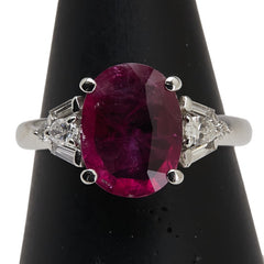 Pt900 プラチナ ルビー3.31ct ダイヤ0.32ct リング 指輪 レディース 14号 【中古】