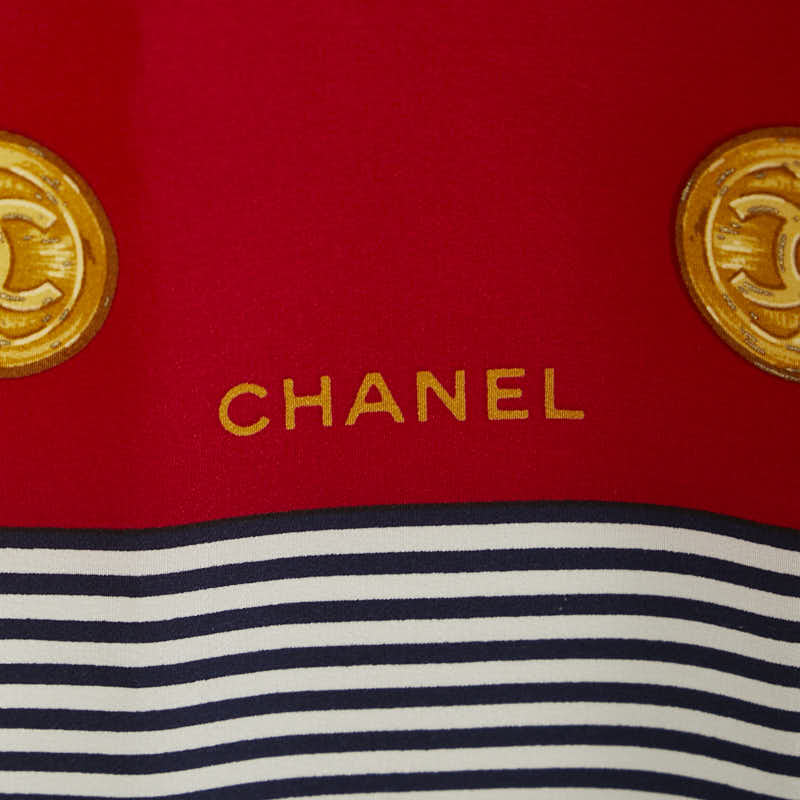シャネル ココマーク コイン ストライプ スカーフ ネイビー マルチカラー シルク レディース CHANEL 【中古】