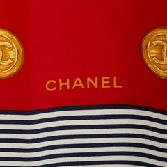 シャネル ココマーク コイン ストライプ スカーフ ネイビー マルチカラー シルク レディース CHANEL 【中古】
