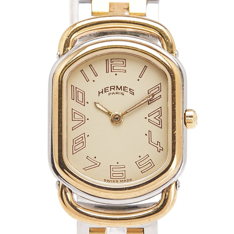 エルメス ラリー 腕時計 クオーツ ベージュ文字盤 ステンレススチール メッキ レディース HERMES 【中古】