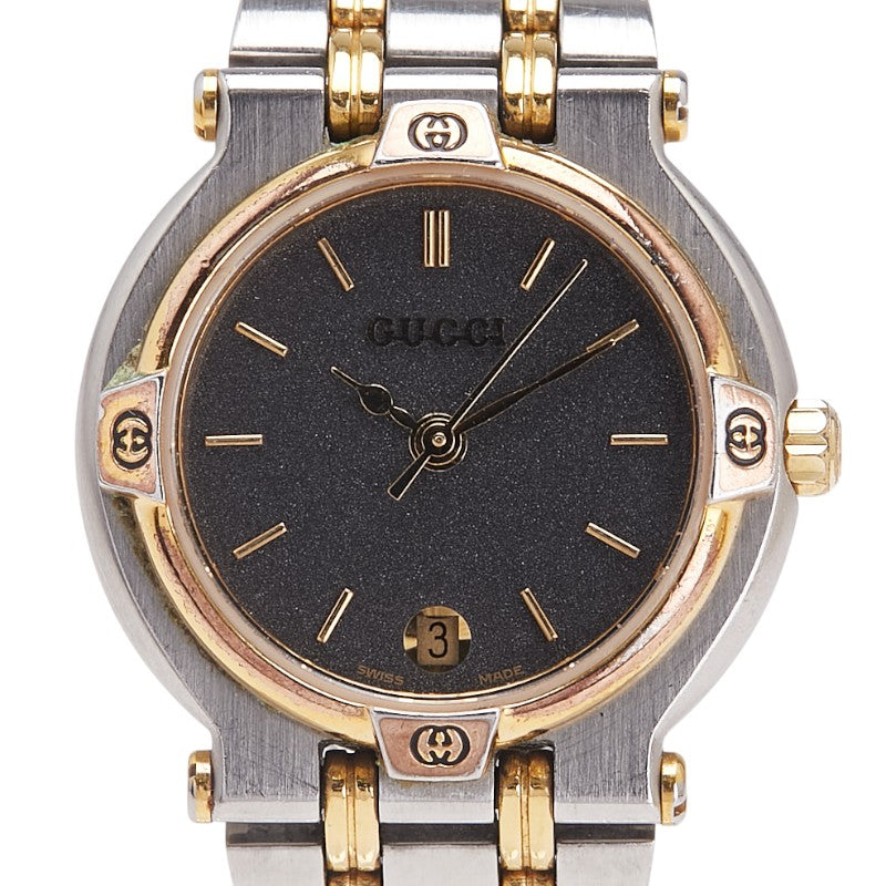 グッチ 腕時計 9000L クオーツ ブラック文字盤 ステンレススチール メッキ レディース GUCCI 【中古】