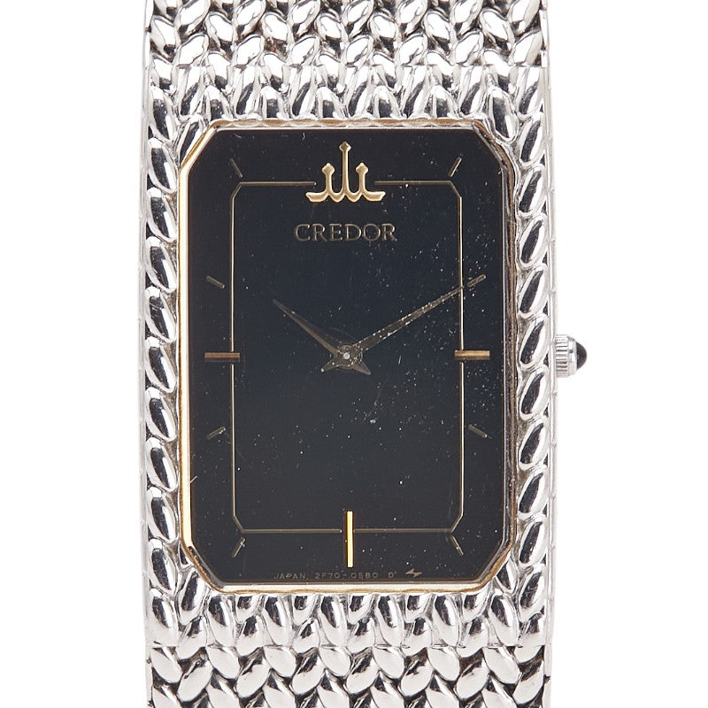 セイコー CREDOR 腕時計 2F70-5330 クオーツ ブラック文字盤 ステンレススチール レディース SEIKO 【中古】