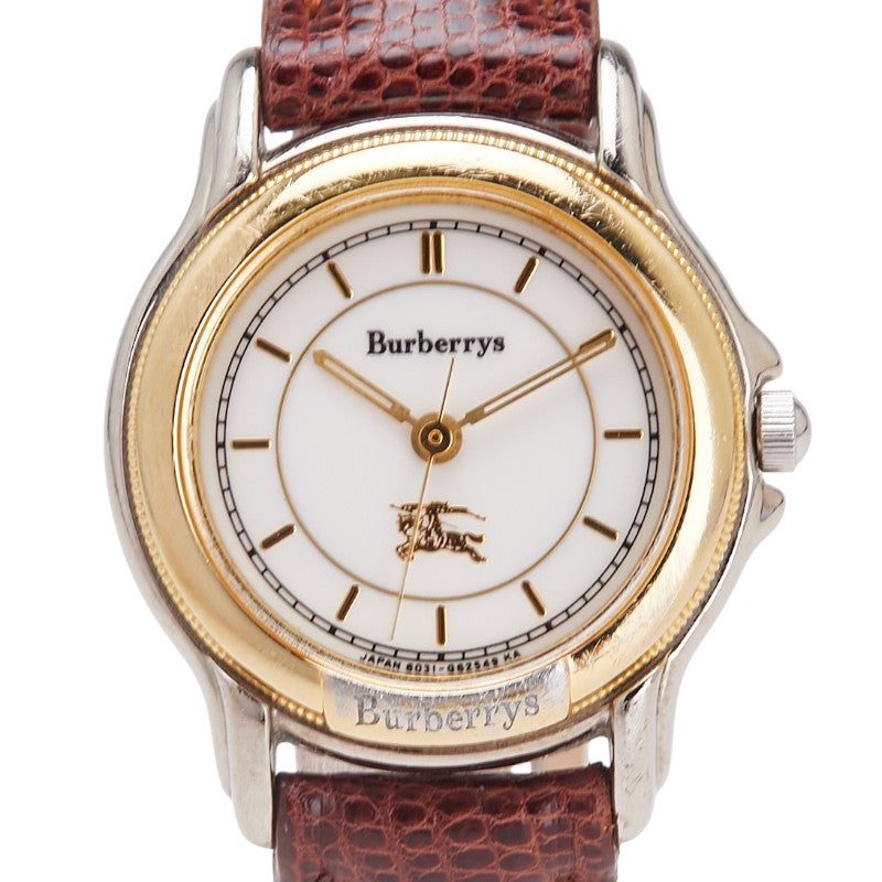 バーバリー ベルト（社外品） 腕時計 クオーツ ホワイト文字盤 ステンレススチール レザー レディース BURBERRY 【中古】