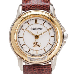 バーバリー ベルト（社外品） 腕時計 クオーツ ホワイト文字盤 ステンレススチール レザー レディース BURBERRY 【中古】