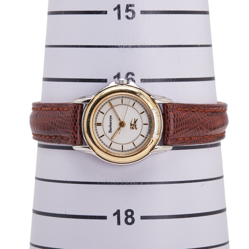 バーバリー ベルト（社外品） 腕時計 クオーツ ホワイト文字盤 ステンレススチール レザー レディース BURBERRY 【中古】