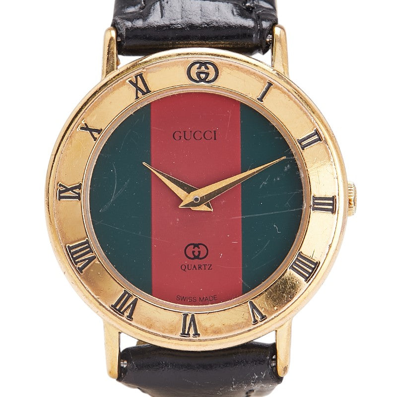 グッチ シェリーライン文字盤 ベルト（社外品） 腕時計 3001L クオーツ マルチカラー文字盤 ステンレススチール レザー レディース GUCCI 【中古】