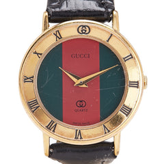 グッチ シェリーライン文字盤 ベルト（社外品） 腕時計 3001L クオーツ マルチカラー文字盤 ステンレススチール レザー レディース GUCCI 【中古】