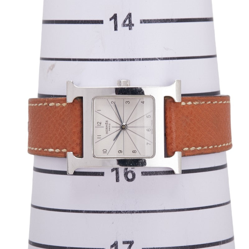 エルメス Hウォッチ 腕時計 HH1.210 クオーツ シルバー文字盤 ステンレススチール レザー レディース HERMES 【中古】