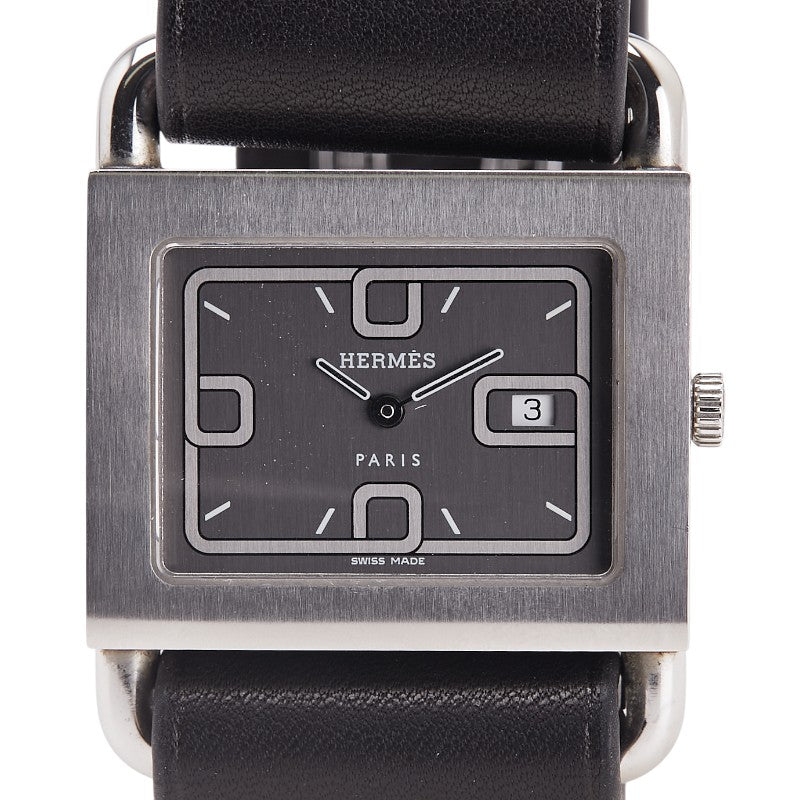 エルメス バレニア 腕時計 BA1.510 クオーツ ブラック文字盤 ステンレススチール レザー レディース HERMES 【中古】