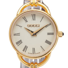 グッチ 腕時計 6000.2.L クオーツ ベージュ文字盤 ステンレススチール レザー レディース GUCCI 【中古】